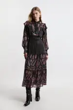 Petite Boho Floral Woven Maxi Dress With Lace Front Detail