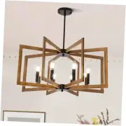 Farmhouse Chandelier Modern Geometric Dining Room 8-Light Rustic Wood Grain