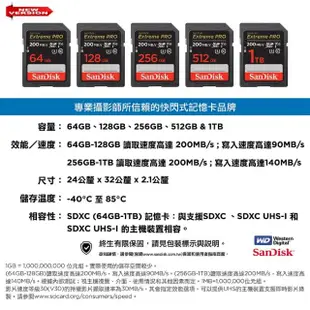 【SanDisk 晟碟】[全新版 再升級] 64GB Extreme PRO SDXC 4K V30 記憶卡 200MB/s(原廠有限 永久保固)