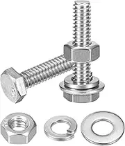 uxcell 10 Set Hex Head Nuts and Bolts Assortment Kit, 304 Stainless Steel 1/4-20 x 1-1/4" Hex Head Bolts with 1/4" Nuts and Washers for Construction, Machinery Manufacturing