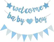 Welcome Baby Boy Banner, 1 Set Baby Boy Blue Glitter Party Decorations Banner,Baby Boy Shower Banner,Welcome Home Baby Boy,Baby Boy Welcome Banner,Welcome Baby Boy Banner Glitter Welcome Boy Banner