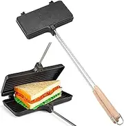 XL Double Pie Irons for Camping, Portable Campfire Sandwich Maker, Mountain Pie Maker Cast Iron with 2 Long Removable Handles, Handheld Campfire Pie Cooker