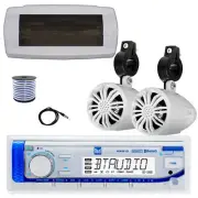 Dual Bluetooth Marine Receiver, Cover, Antenna,Wire, 2x 2.25" 10W White Speakers