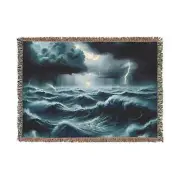 Ocean Storm Waves Lightening Woven Tapestry Throw Blanket, Nautical, Beach House