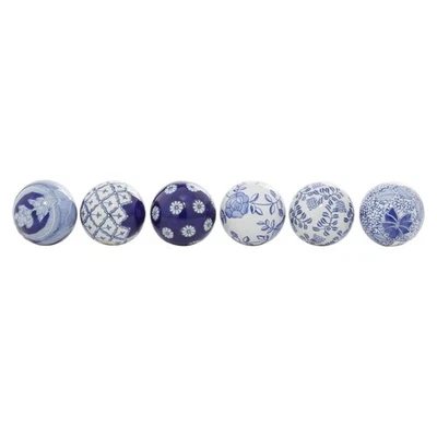 Glam Ceramic Orbs & Vase Filler with Assorted Patterns, Set of 6 3"D, Blue