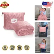 All-Season Travel Blanket Pillow - Attach to Suitcase & Enjoy Cozy Light Pink