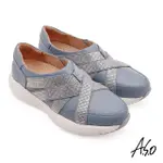【A.S.O 阿瘦集團】萬步健康氣墊鞋燙鑽鬆緊直套休閒鞋(藍色)