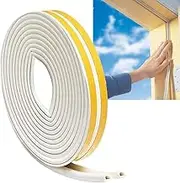 Door Weather Stripping Window Rubber Seal Strip Self-adhisive Foam Tape Weather Strip Soundproof Door Seal Strip Insulation D Type for Door Window Gap Wind Blocker, 2 Seals Total 20FT