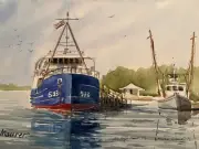 ORIGINAL local watercolor ship amelia island Florida fishing Pogie plant