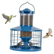 Caged Bird Feeders Squirrel-Proof, Metal, 2.8 Lbs Capacity-Cage Tube Seed Blue