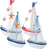 Gadpiparty Sailboat Decor Set 4 Pcs Wooden Canvas Boat Models Nautical Tabletop Decor Ocean Boat Craft for Bathroom Room Home Decoration