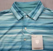 Hickey Freeman Mens Aqua Blue Striped Wicking SS Polo Golf Shirt NWT S $94