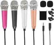 uxcell 4Pcs Mini Microphone, Mic Tiny Microphone with Sponge Cover, Holder and Drawstring Bag Portable for Karaoke Voice Video Recording Singing (Rose Red/Silver/Black/Gold)