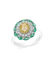 Bloomingdale's Fine Collection Emerald, White & Yellow Diamond Statement Ring in 14K Yellow Gold