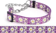 Bbmmayy Martingale Collar for Dogs, No-Slip Escape Proof Choke No Pull Cinch Daisy Print Soft Nylon Dog Training Collars Adjustable for Medium Large Breed Pet Dogs (Purple, L)