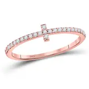10k Rose Gold Round Diamond Cross Stackable Band Ring 1/6 Cttw