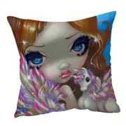 Faces of Faery #136 Purplish Girl and Unicorn Cushion Cover