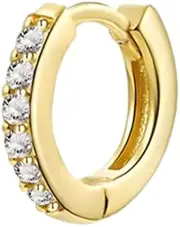 [AIMALL] Elegant 925 Sterling Silver and 18K Gold Plated Cubic Crystal Cuff Huggie Hoop Earrings, 10mm Diameter, 2mm Thickness, Luxurious Fashion Jewelry for Women, Single