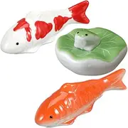 POPETPOP Fish Tank Floating Decorations Aquarium Floating Fish, 3pcs Ceramic Goldfish Koi Fish Floatable Figurines Frog Lotus Underwater Figurines Fairy Garden Pond Fish Tank Decorations