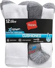 [Hanes] Men's Socks, X-Temp Cushioned Crew Socks, 12-Pack