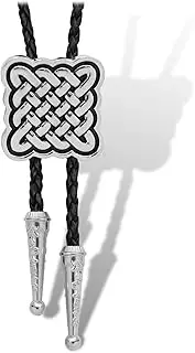[Aswitnove] Western Bolo Tie Viking Celtic Knot Cowboy Necktie Handmade Leather Trinity Knot Pendant Bolo Tie for Men Women