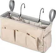Oxford Cloth Bedside Storage Organizer for Top Bunk Bed Compartmental Bedside Bed Pouch Desk Bag Storage Organizer for All Kinds of Daily Accessories Cabin Shelf Bunks Pocket (Beige)