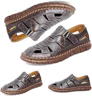 [MEBAMY] Men Leather Sandals Breathable Closed-Toe Summer Beach Classic Hiking Shoes