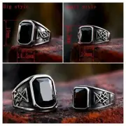 Motorcycle Punk Lucifer Satanic Ring Titanium Stainless Steel Gemstone Ring AU