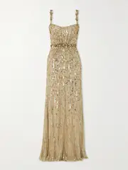 [Jenny Packham] Jenny Packham - Bright Gem Embellished Tulle Gown - Gold - UK 16 UK 16 Gold
