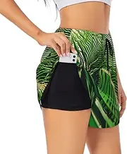 [GaxfjRu] Palm Tree Leaves Print Women's Running Shorts High Waisted Running Shorts Pocket Sporty Gym Elastic Short