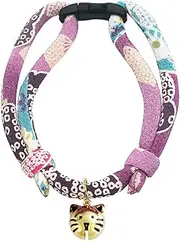 PetSoKoo Chirimen Cat Collar with Kitty Face Bell. Breakaway Cat Collars. Cute Kitten Collar for Girl Boy Samll