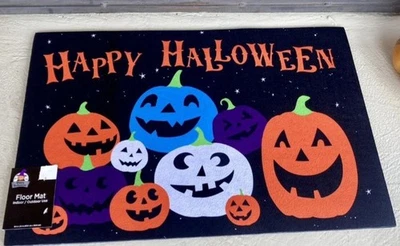 Halloween Floor Mat “Happy Halloween" Colorful Pumpkins 24in x 16in Entry Door
