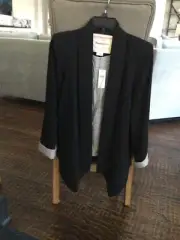 NWT Anthropologie Cornerstone Black Open Front Blazer Jacket, Size Small