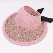 [qqqqqq] Summer Women's Sunshade Hat Adjustable Bow Sunshade Hat Headless Big Brim Sunshade Hat Outdoor Sunscreen Breathable Empty Top Hat-Pink||One Size