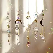 nuyikaso 5Pcs Suncatcher Crystal Hanging Wind Chimes Rainbow Sun Moon Pendant Sun Catcher Balls for Window Home Garden Christmas Day Party Wedding Decor Gold