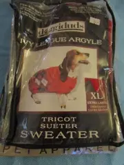New Doggiduds Ivy League Argyle Pet Sweater Dog Puppy Red Extra Large XL