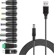 domoi USB to DC Power Cable Universal USB to DC Jack Charging Cable Power Cord with 10 Interchangeable Plug Connectors Adapter