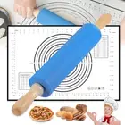 Non-Stick Rolling Pin Pastry Mat Kit Baking Rolling Pin Silicone Dough Mat Set