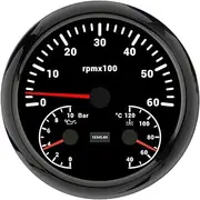 ELING 110mm Multifunction Gauge 0-6000RPM Tachometer with Oil Pressure Water Temperature 3 in 1 with Backlight for RV Trucks Motorboat (Black+Black, 0-6000RP)