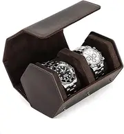[CONTACTS] CONTACT'S Hexagon Watch Box Crazy Horse Leather Travel Watch Case Watches Roll for Men Watch Storage Organizer Watch Holder (for 2 Pcs Watch)