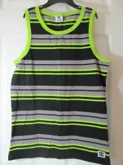 NWT Boy's DC SHOES BRAND NEON GREEN, BLACK AND GREY STRIPED TANK TOP TEE
