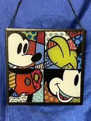 DISNEY ROMERO BRITTO Mickey Mouse Glass Wall Hanger Sun Catcher NIB Enesco