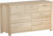Artiss Chest of Drawers with 7 Drawer, Oak Wood Dresser Tallboy Storage Cabinet Board Side Tables Desk, Floor Stand Nightstand Cabinets, Bedroom Living Room Home Furniture Pine