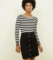NEW LOOK BLACK BUTTON FRONT MINI SKIRT CHIC DAY NIGHT WORK PARTY BOHO LOOK UK 16