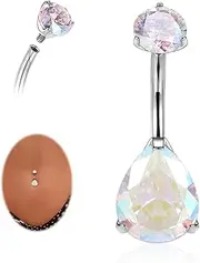 [AROWRO] Titanium Belly Button Ring G23 Hypoallergenic,14G Belly Ring Piercings for Women Men Navel Piercing Jewelry With Teardrop Cubic zirconia