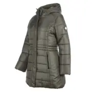 Spyder Womens Puffer Coat XL Green Sherpa Lining Hooded Front Zip Mid Length