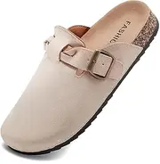 [Otoepazm] Unisex Clogs Mules with Cork Leather Slippers Garden Shoes with Premium Footbed, Beige, 9 US
