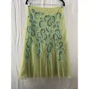 Nic & Zoe Womens Sz 8 Skirt Green Embroidered A Line Floral Zip Seaside Whimsy