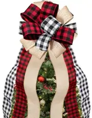 Christmas Tree Topper Large Buffalo Plaid Burlap Red and Black Gift Bow for Xmas