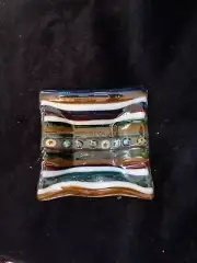 Striped Miniature Fused Art Glass Trinket Dish 3 1/2" Millefiori lovely NWOT